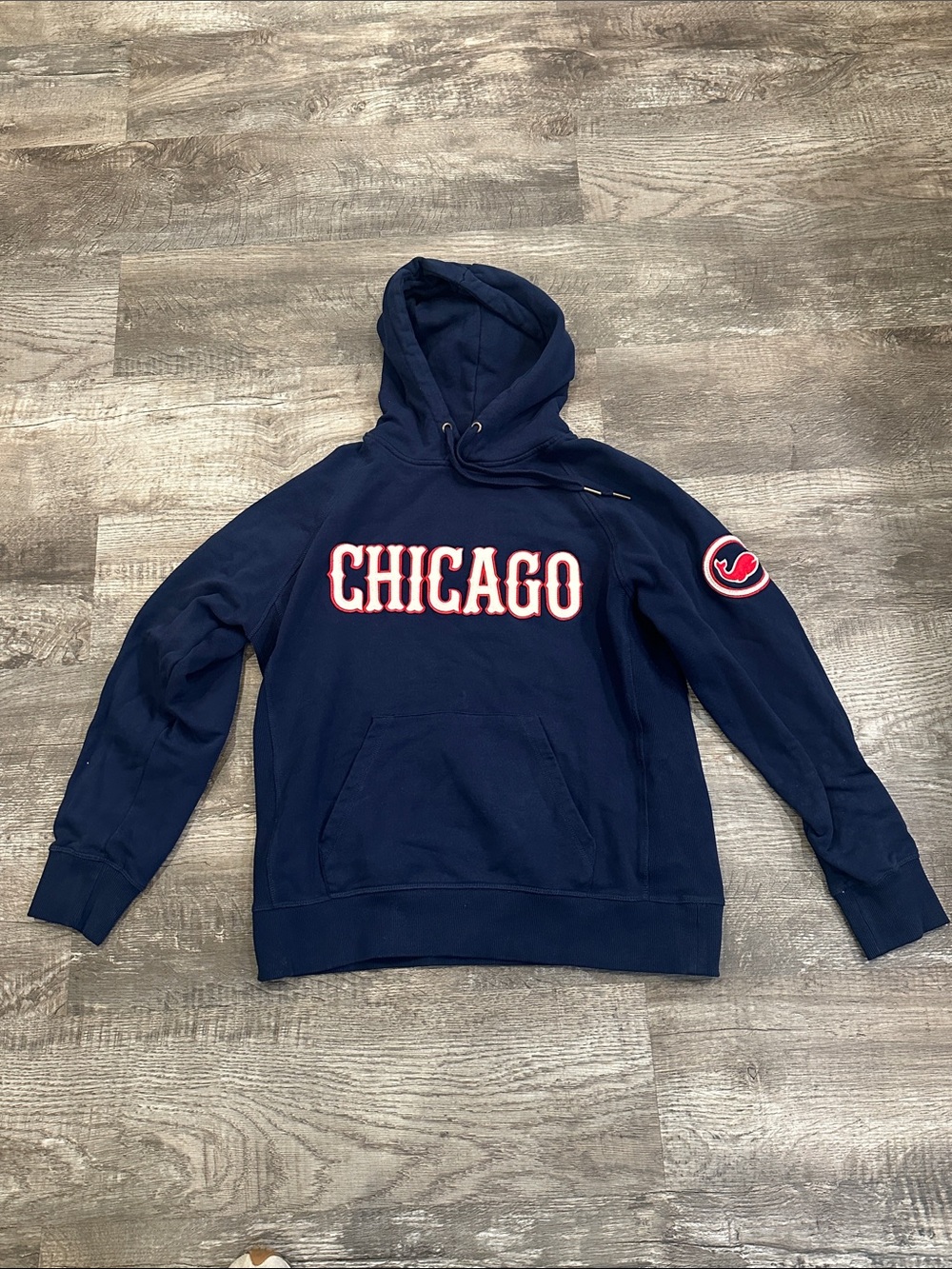Ebbets Field Flannels Navy Hoodie with Red & White Chicago Script